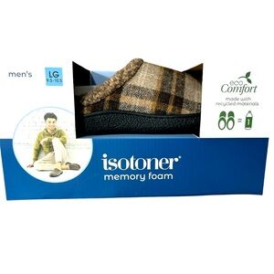Isotoner  Men's Memory Foam
Cushioned Hoodback Eco Comfort
Slippers. NWT